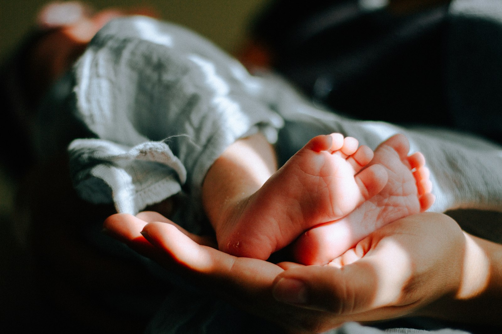 Newborn baby's feet cradled in an adult's hands — a moment of welcome and tenderness